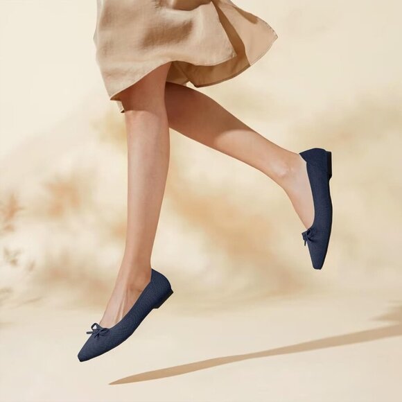 🆕Women Navy Knit Pointed Toe Bow Ballet Flats Comfortable Dressy Slip On Shoes - Picture 5 of 6